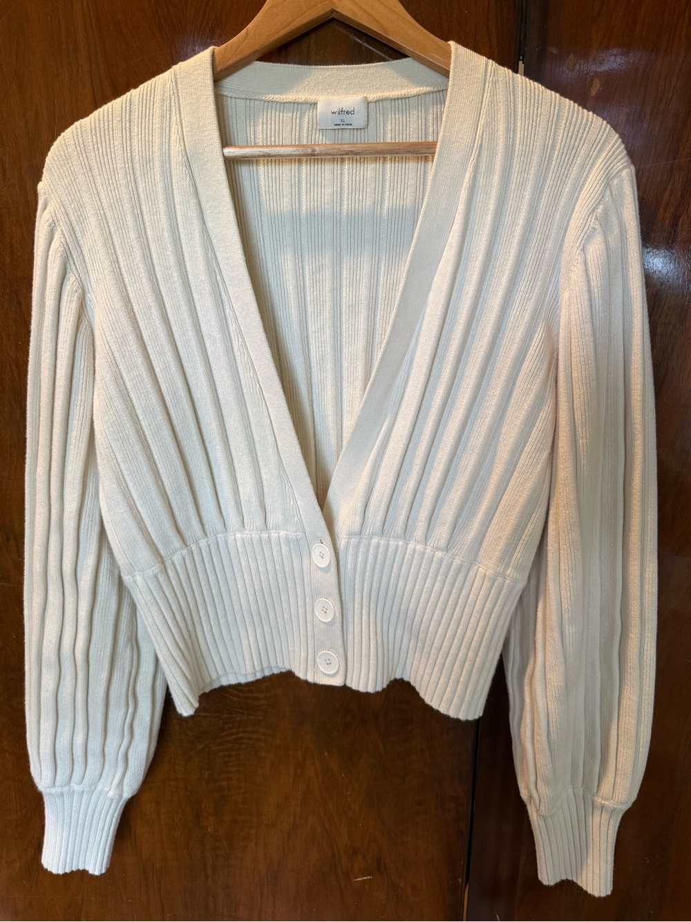 Wilfred Women’s Cotton Knit Beige Solid Ribbed Button V-Neck XL Cardigan